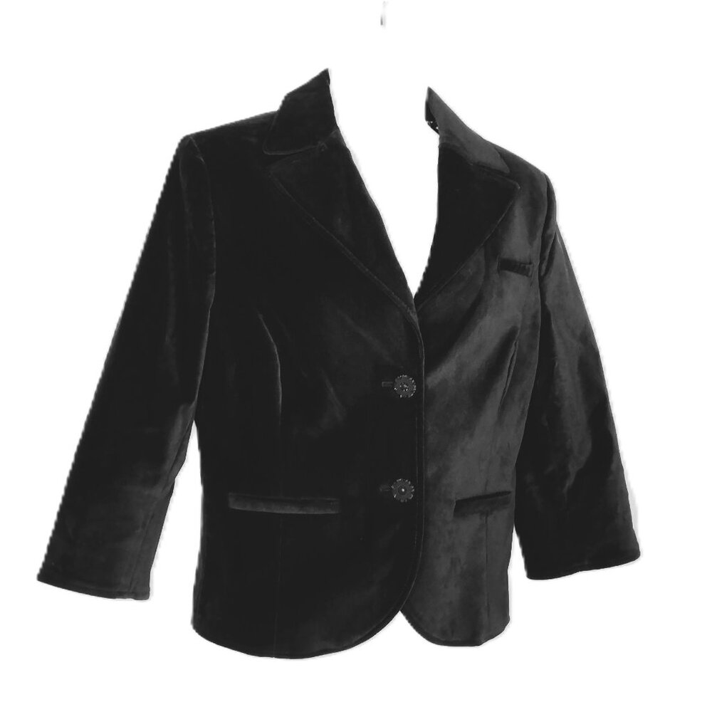 New Caslon Black Blazer Jacket Floral Lined 3/4 Sleeve Sparkle Buttons NWOT Sz M